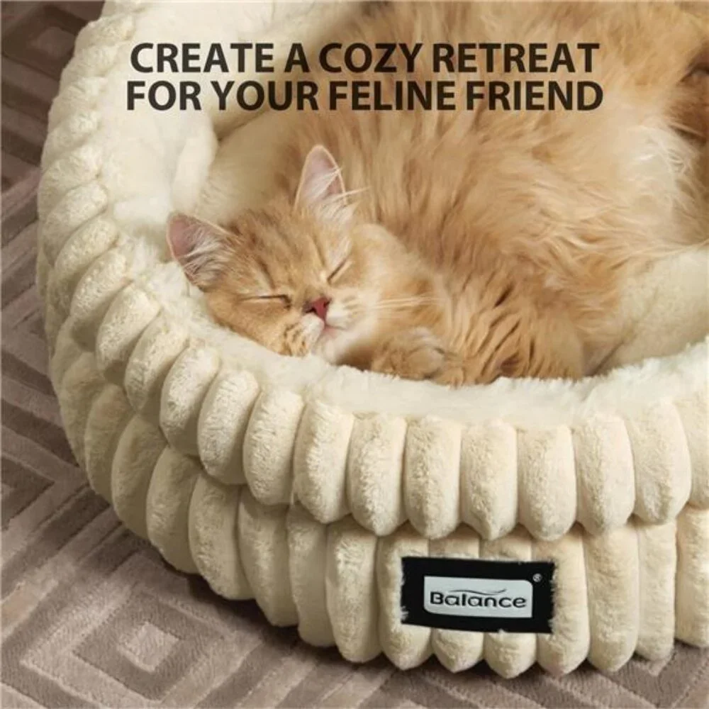 Washable Round Cat Beds for Indoor Cats, Super Soft